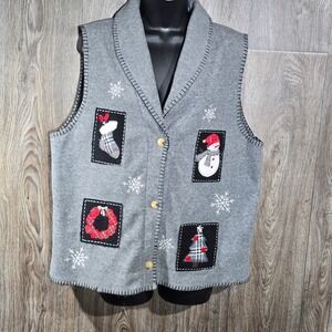 Vintage Capacity Knits Christmas Fleece Vest Snowman Appliqué‎ Size M